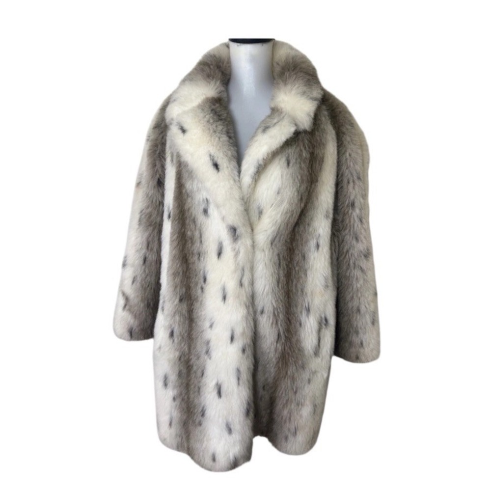 VTG J. Percy Marvin Richards Snow Leopard Faux Fur Coat Shawl Collar Medium